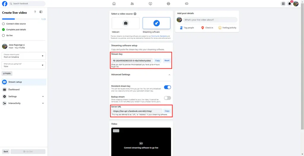 Facebook Live Video Button